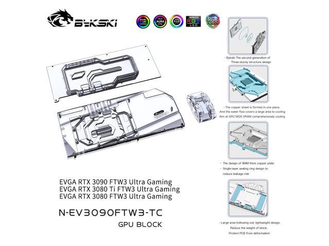 Tarjeta de video Bykski GPU Block With Active Waterway Backplane For EVGA RTX 3090 3080Ti 3080 FTW3 Ultra Gaming , Water Cooler N-EV3090FTW3-TC